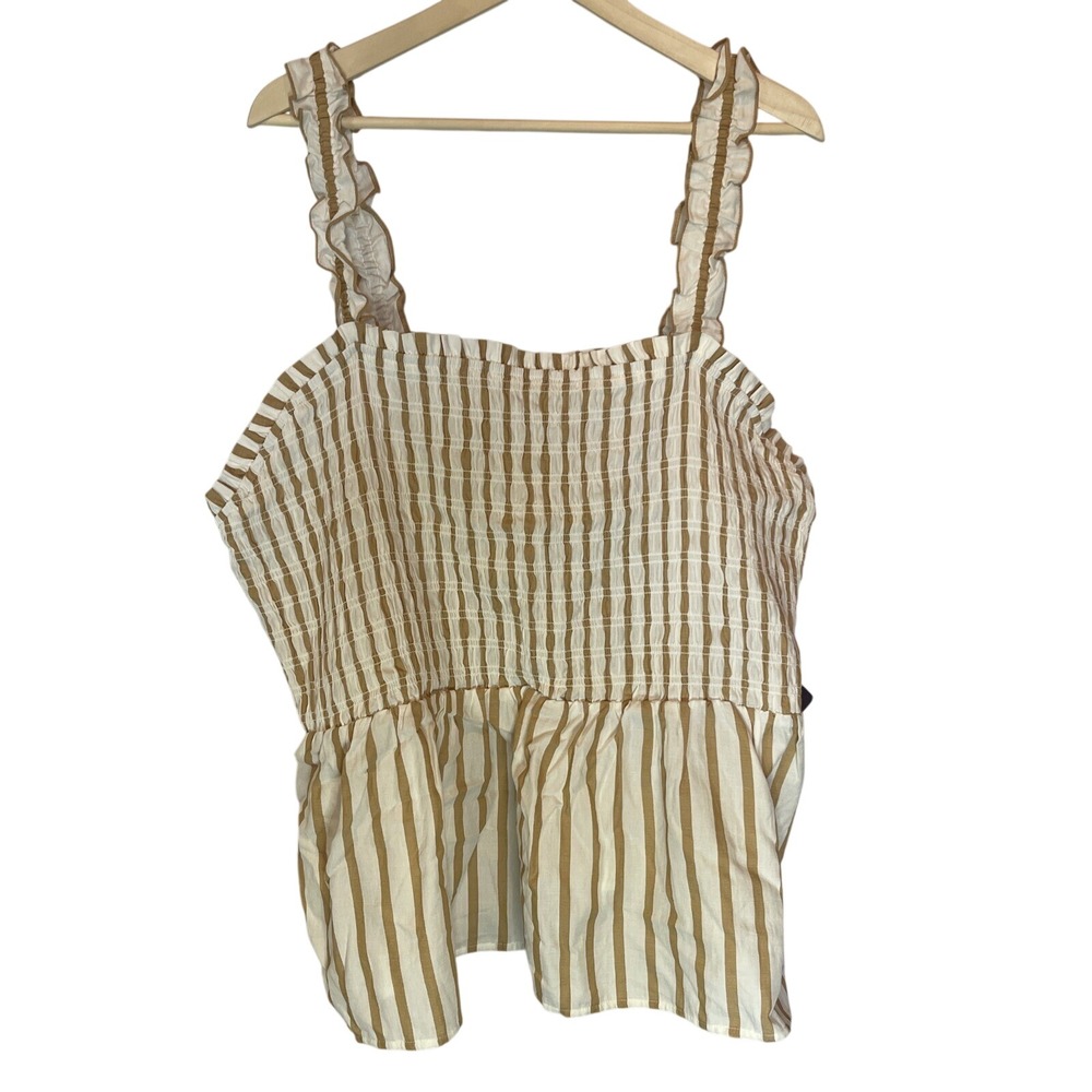Ava & Viv Womens 3X Gold Stripe Smocked Peplum Top Ruffle‎ Strap NWT K8Z6Y4